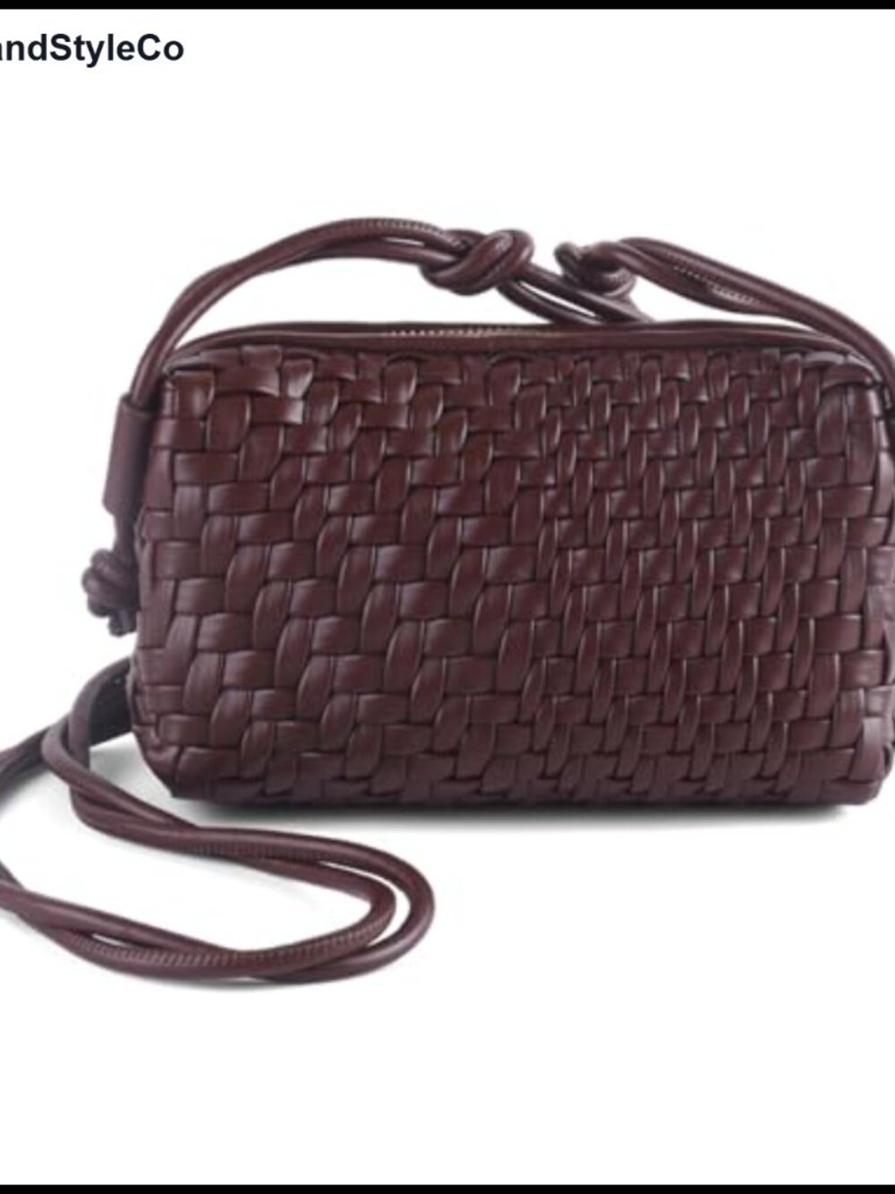 Vegan Leather Woven Crossbody Bag Small Compact Adjustable Strap